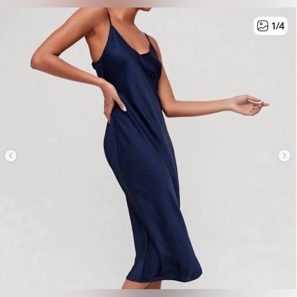 Wilfred Navy Slip Midi Dress